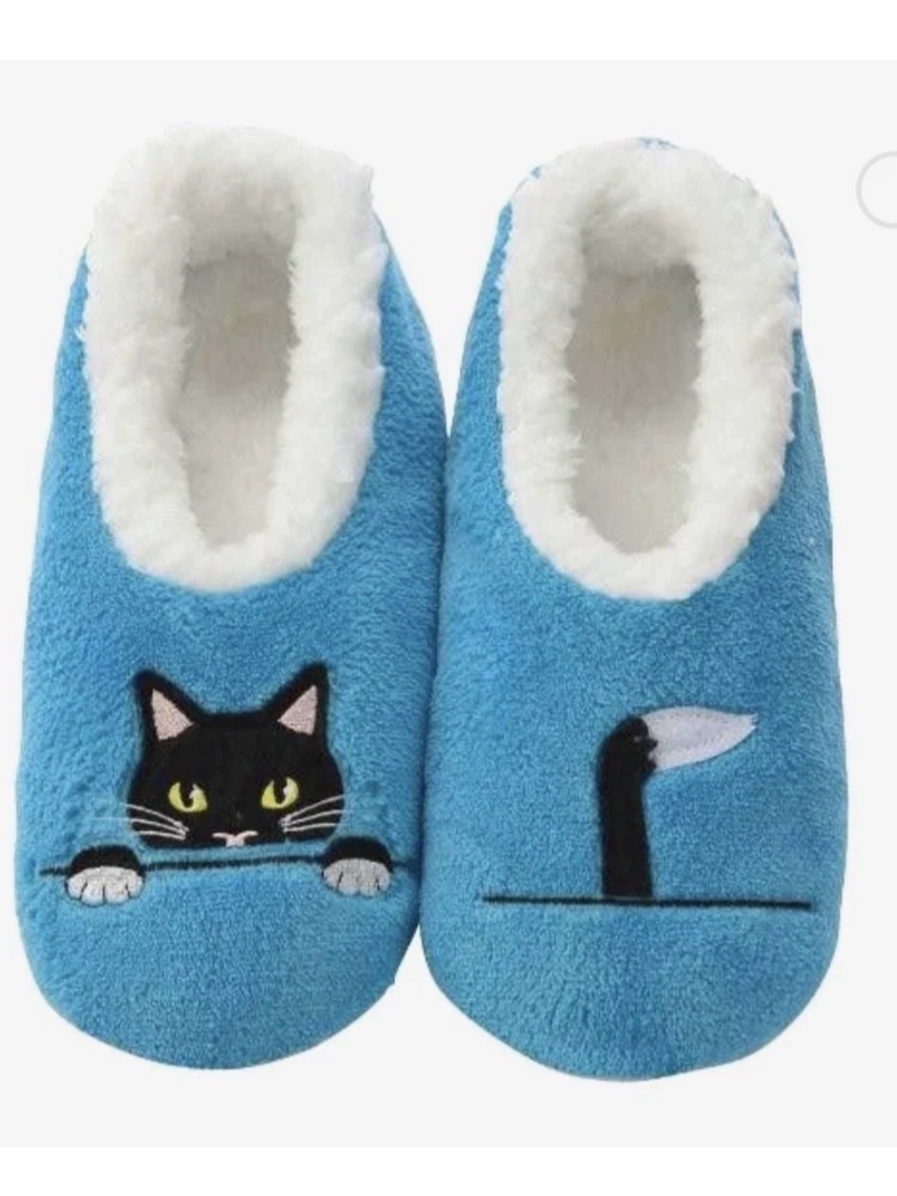 Cute Cat Snoozies Slippers NWT Blue Plush Fleece Lined House Shoe size 7/8